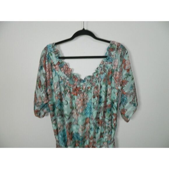 Unique Vintage Sample Dress Plus Size 3XL Green Floral Off The Shoulder Maxi - Picture 9 of 14